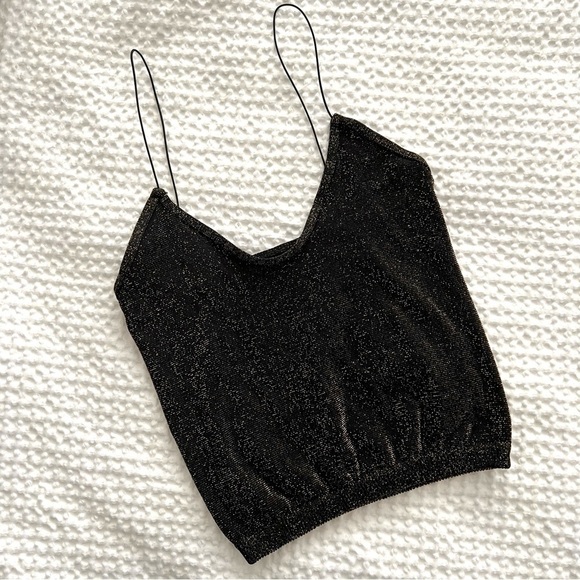 Free People Intimately Skinny Strap Brami Crop Top Black with Gold Sparkle XS/S - Picture 4 of 9